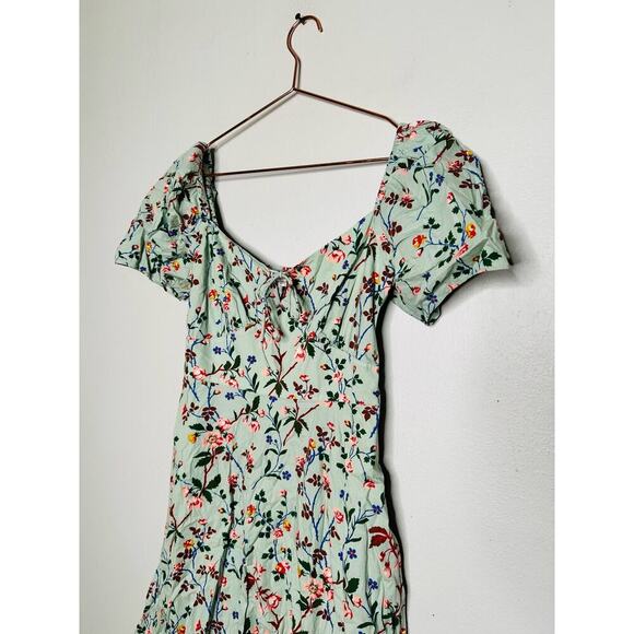 L. K. BENNETT Mint Green Floral Phelia Puff Sleeve Sweetheart Midi Dress Size 4 - Picture 6 of 11